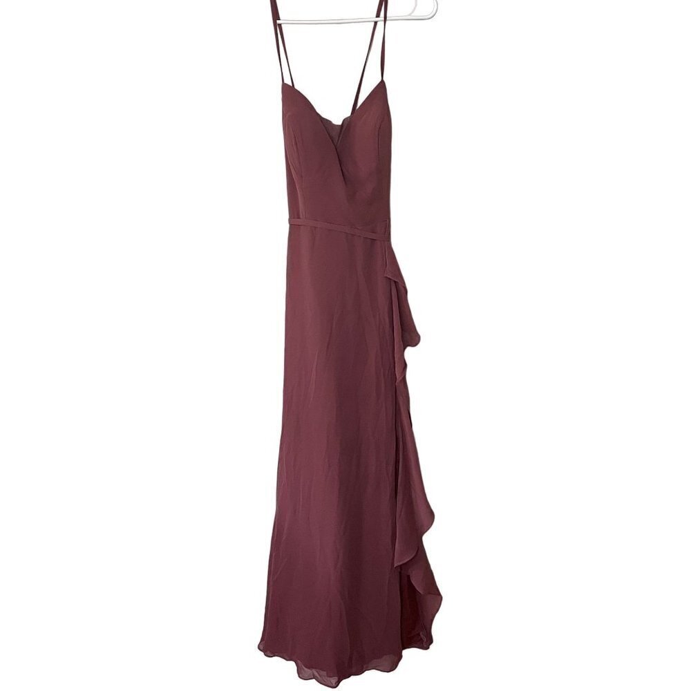 Azazie maroon pink dress criss cross back spaghetti straps formal c bridesmaid